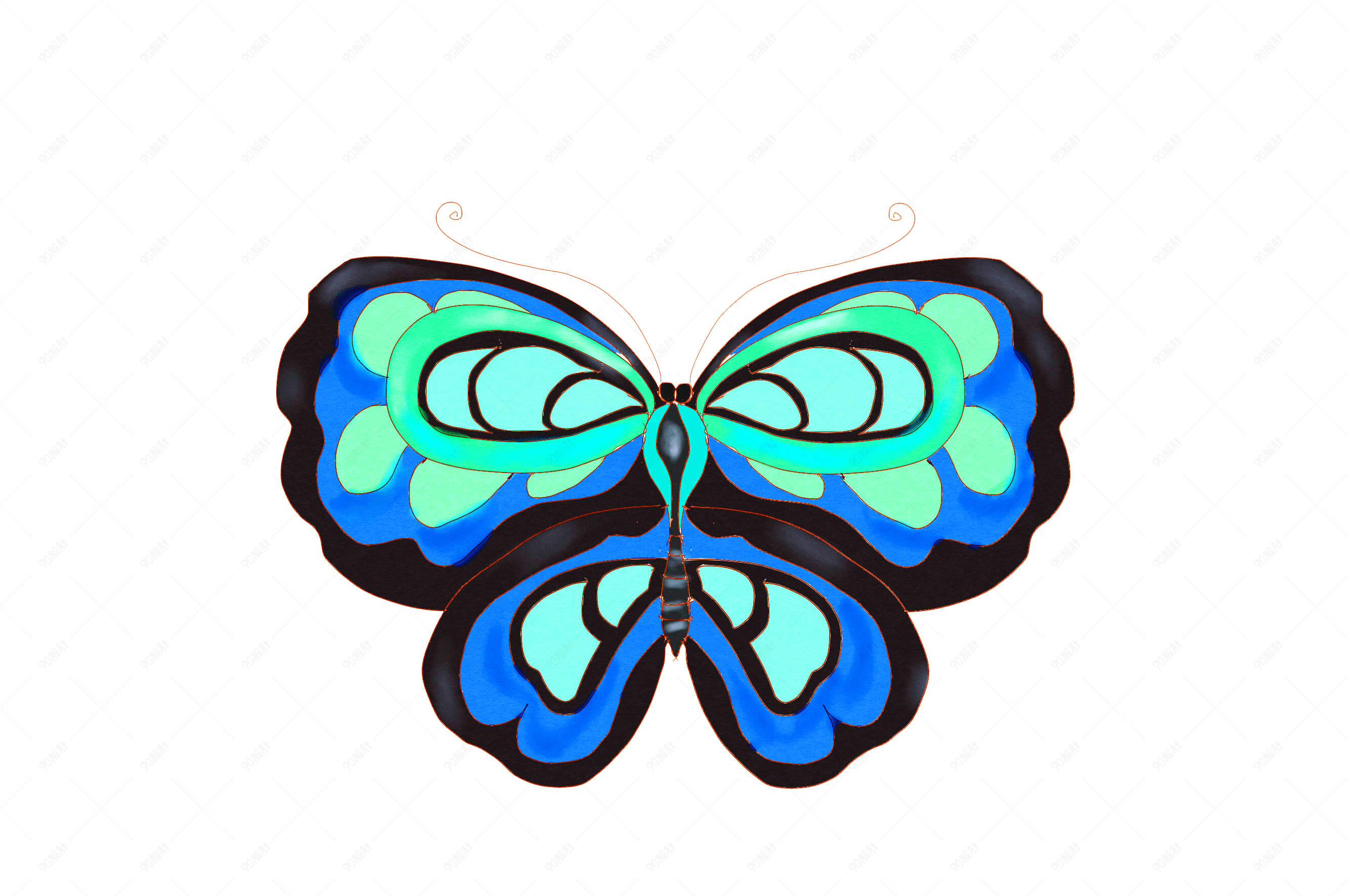 手绘卡通蓝色水彩蝴蝶