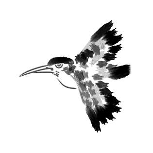 长嘴黑色水墨飞鸟