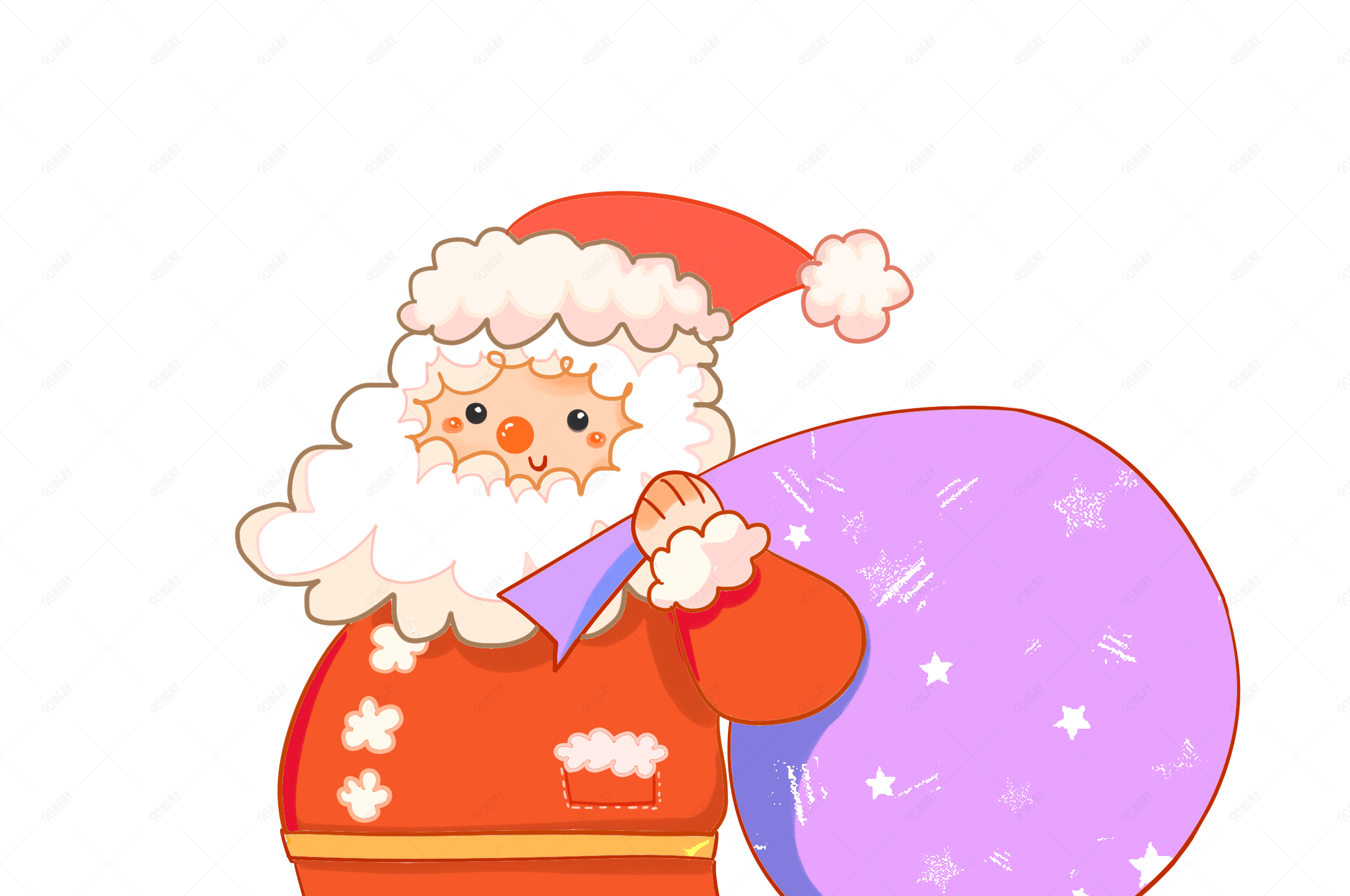 圣诞节发礼物的圣诞老人卡通手绘可爱png免扣