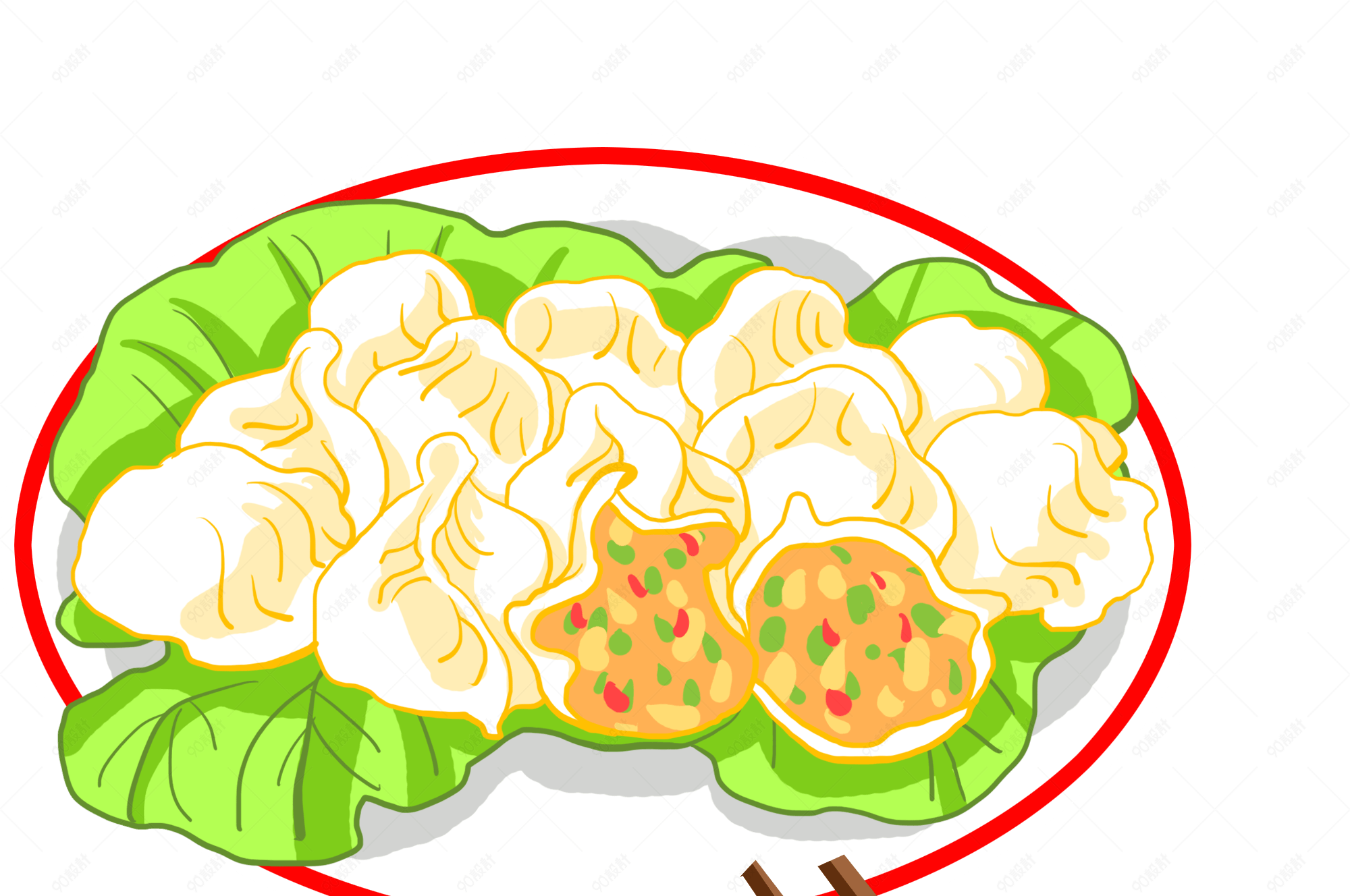 一盘饺子手绘插画