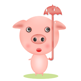 卡通打雨伞的大头猪