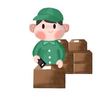 戴帽子快递员送快递手绘卡通素材