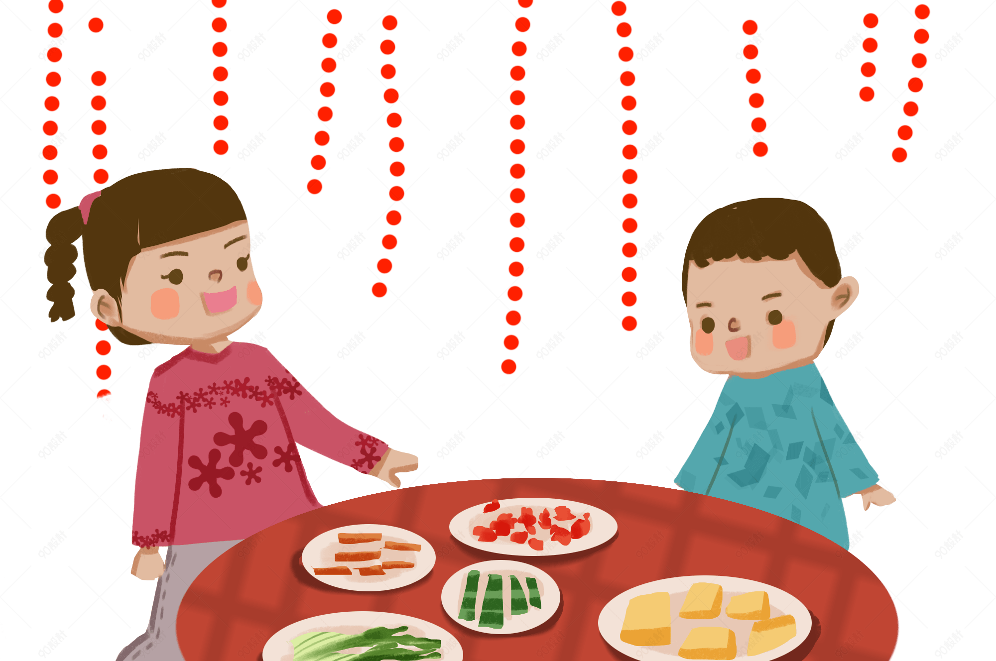 过大年吃团圆饭插画