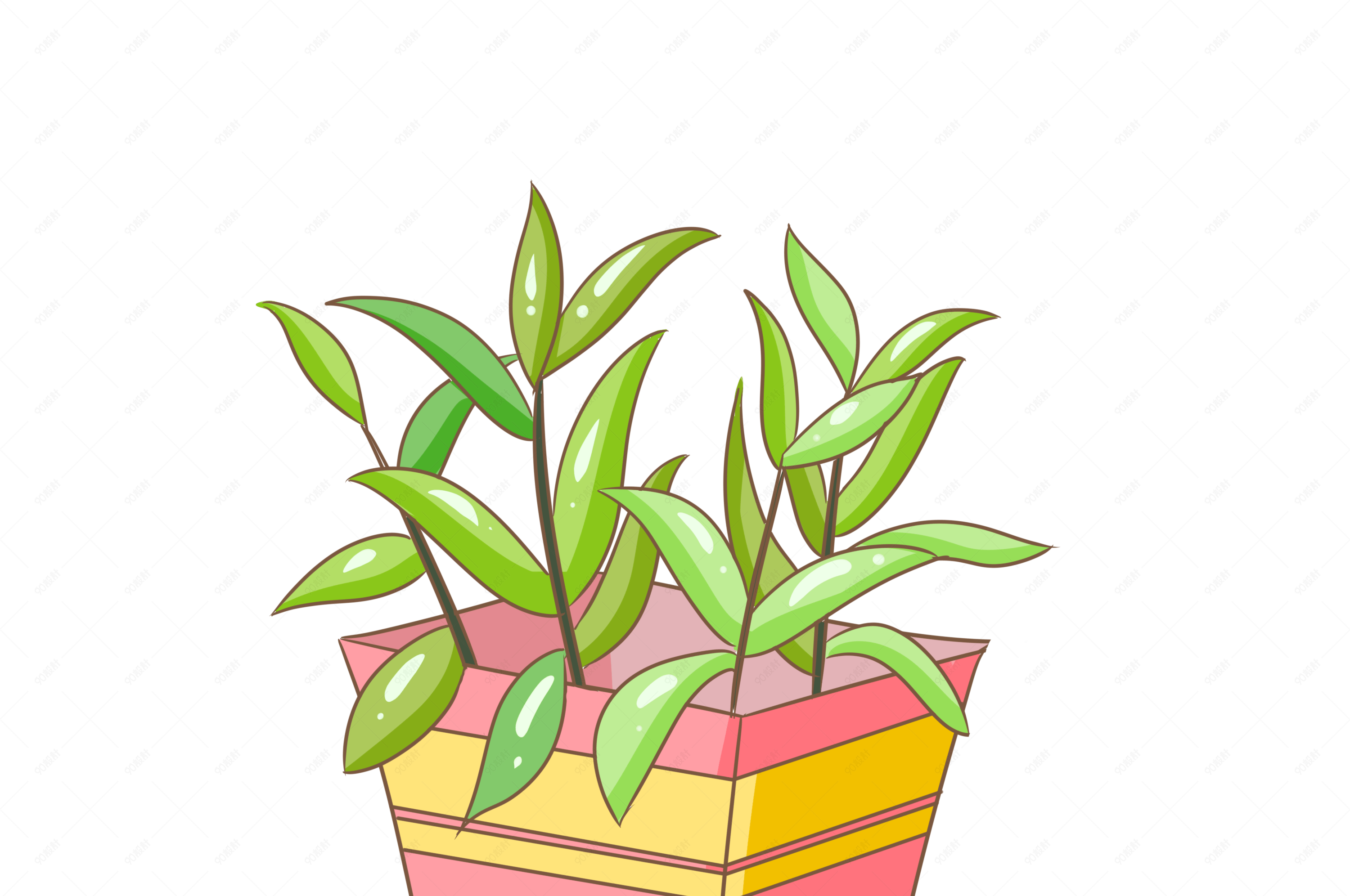 红色的花盆盆栽插画