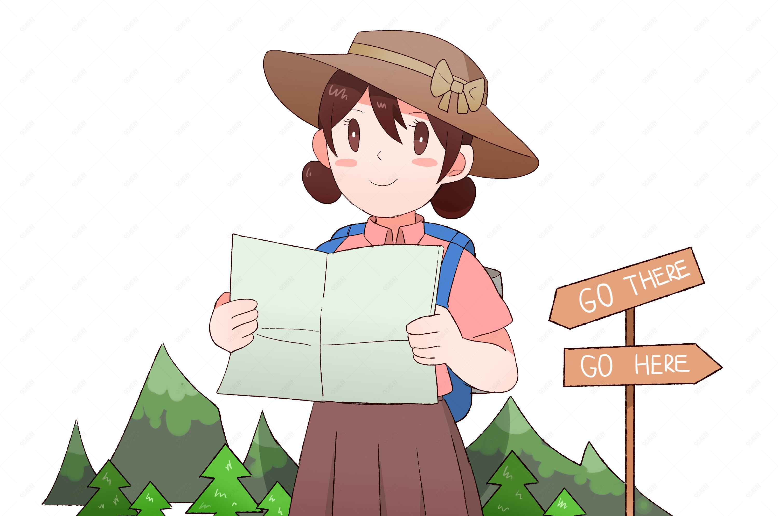 卡通可爱小姐姐旅游插画