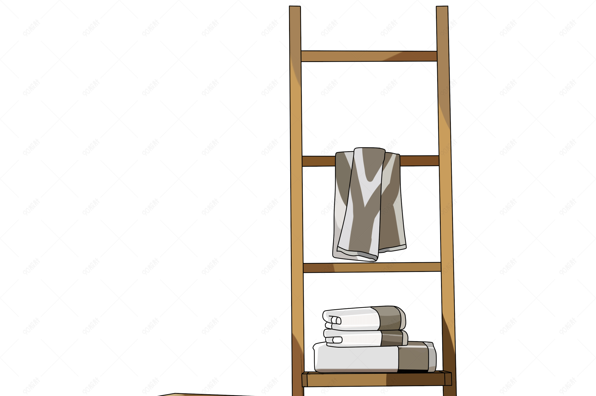 手绘木制毛巾架插画