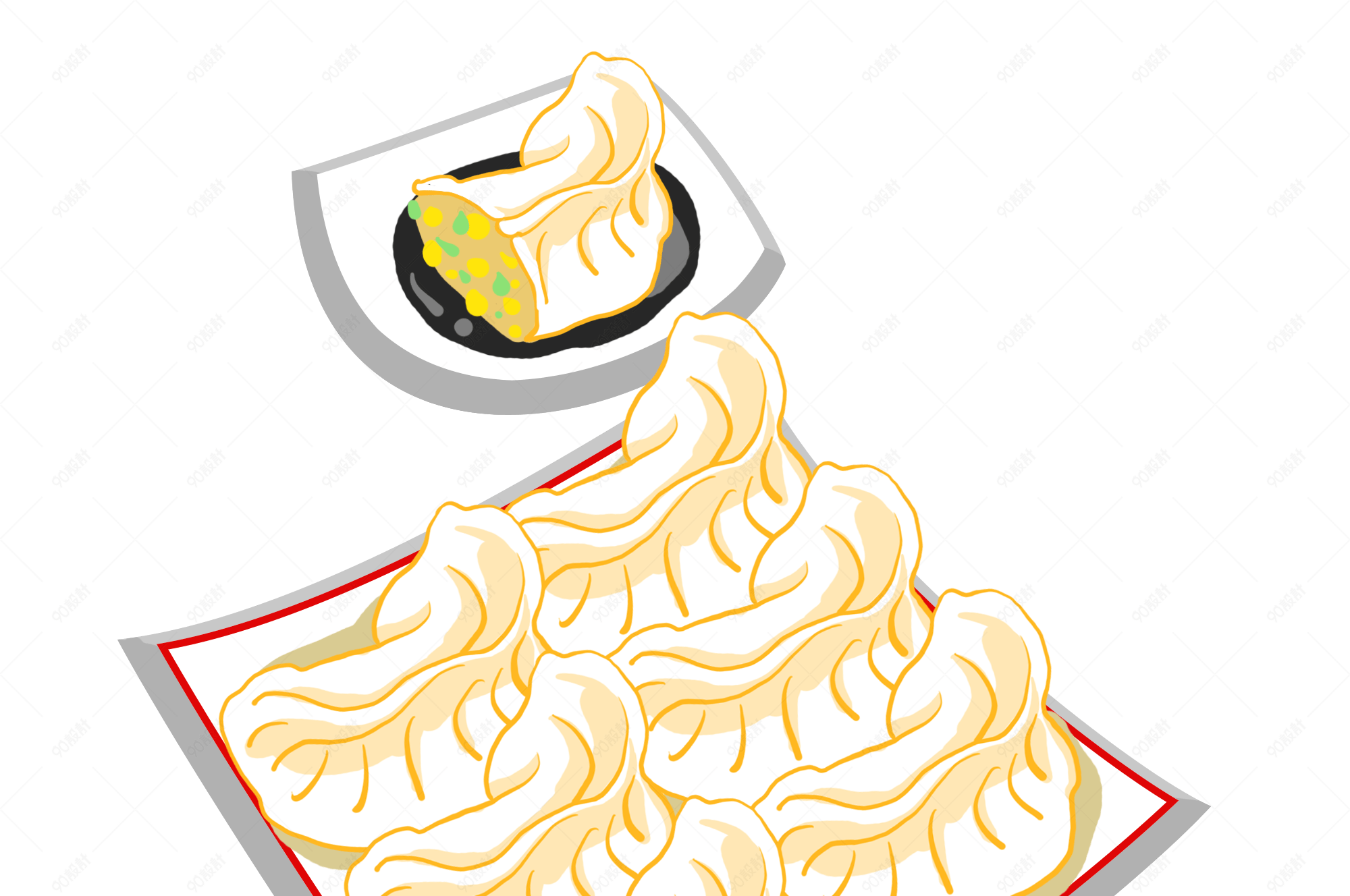一方盘饺子手绘插画
