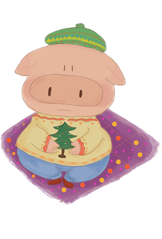 圣诞节可爱猪猪抱着圣诞树