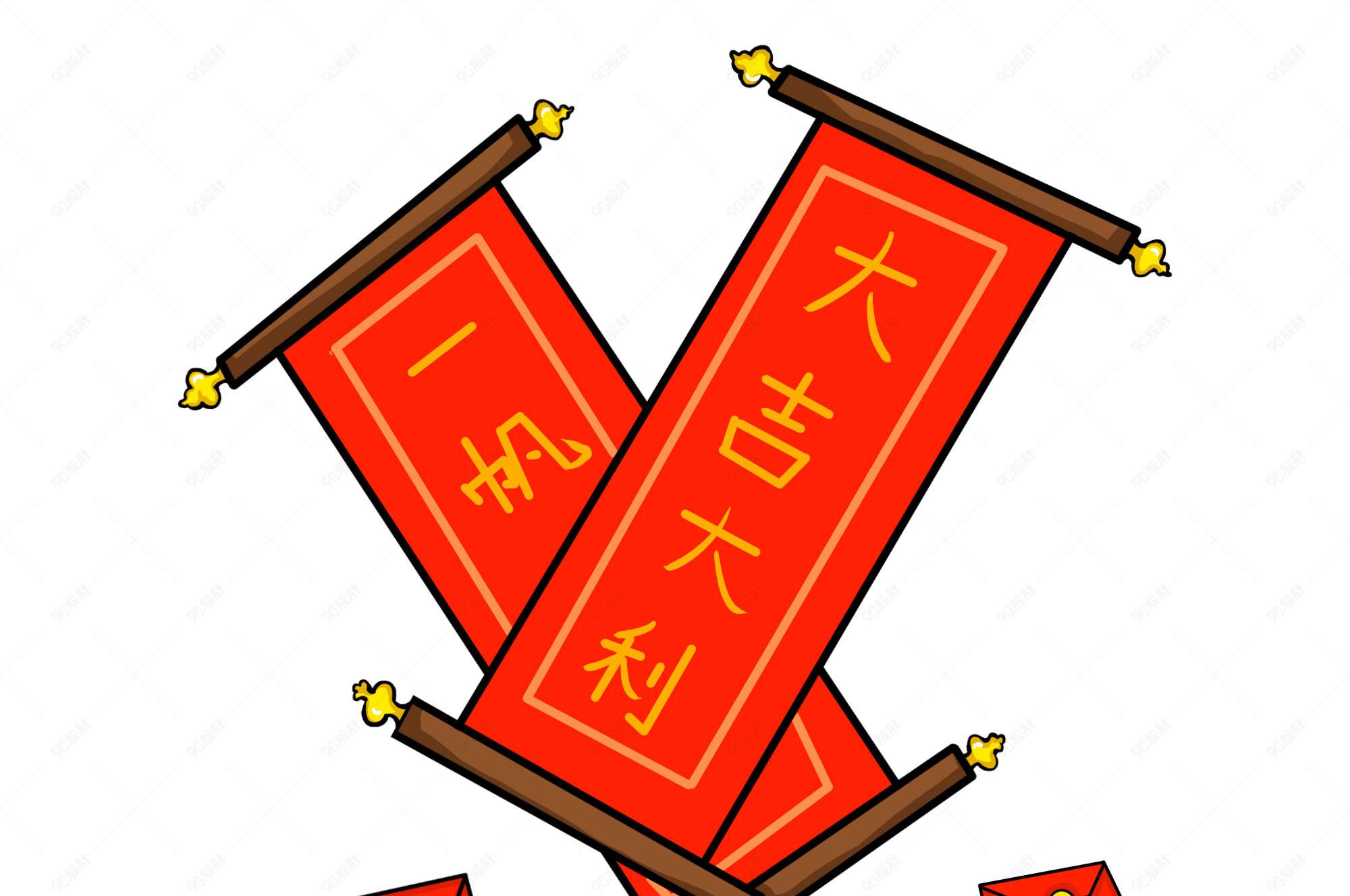 新年红色的对联插画