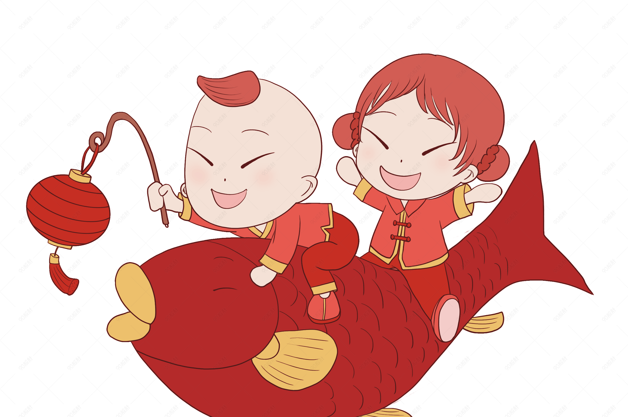 骑小鱼的福娃插画