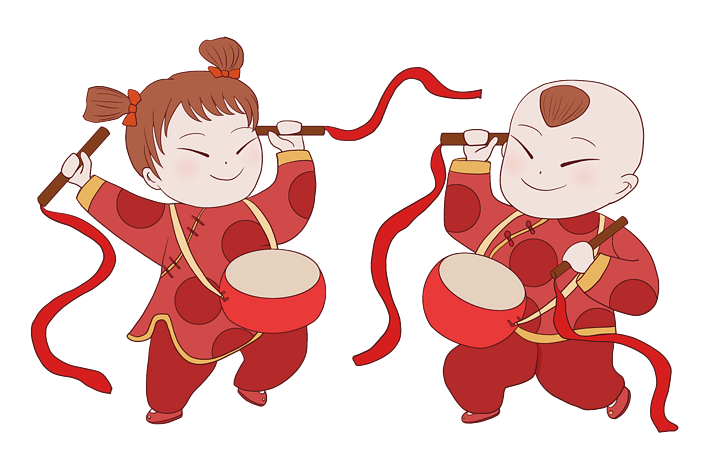 敲锣鼓的福娃插画
