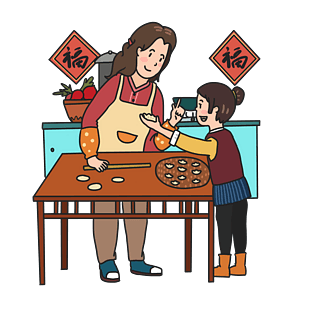 新年包饺子手绘插画