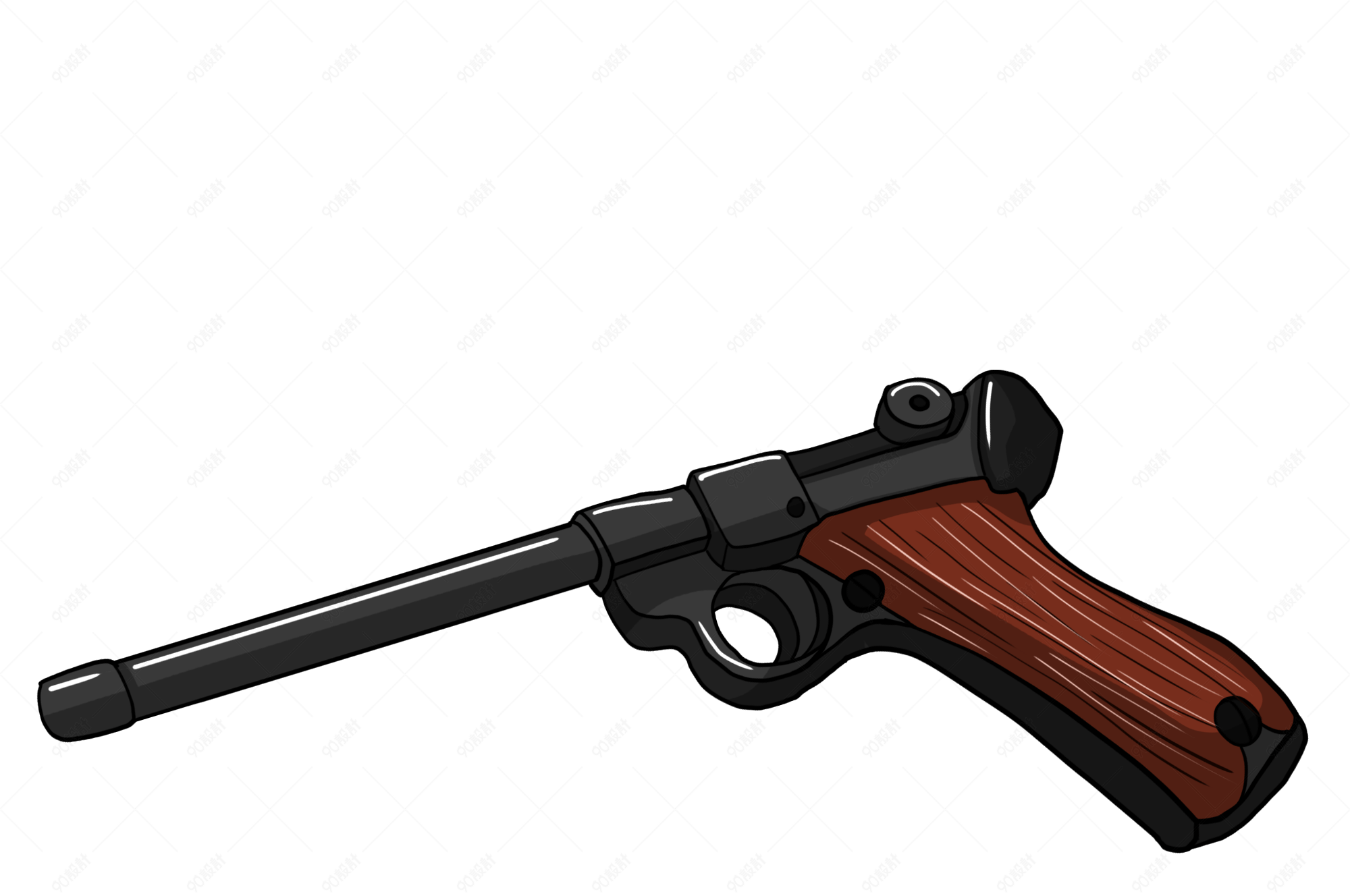 木柄手枪手绘插画