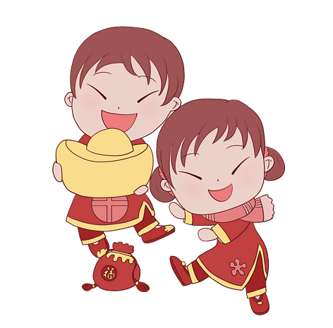 手绘手拿元宝的福娃