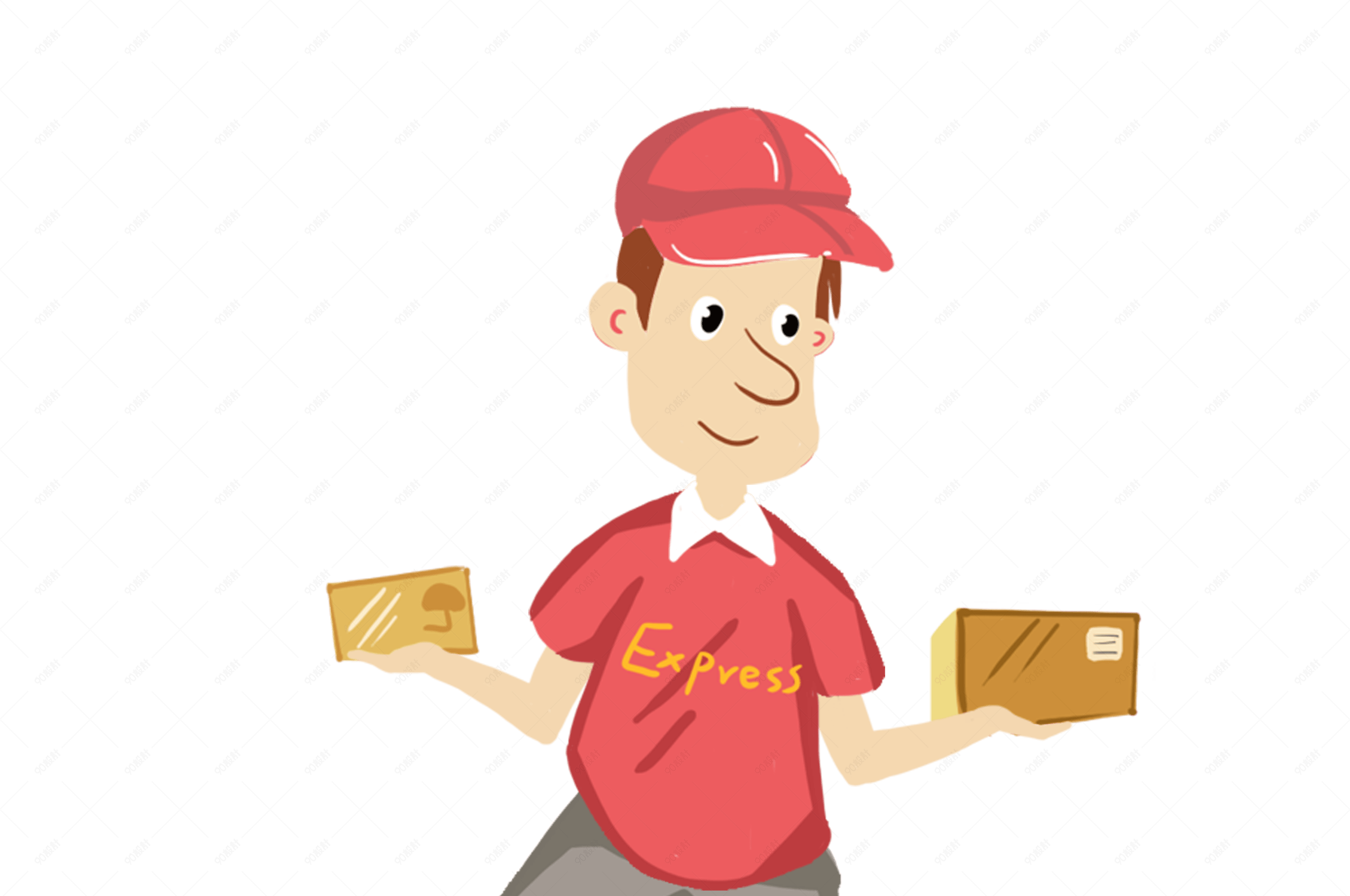 手绘拿着货物的快递员插画