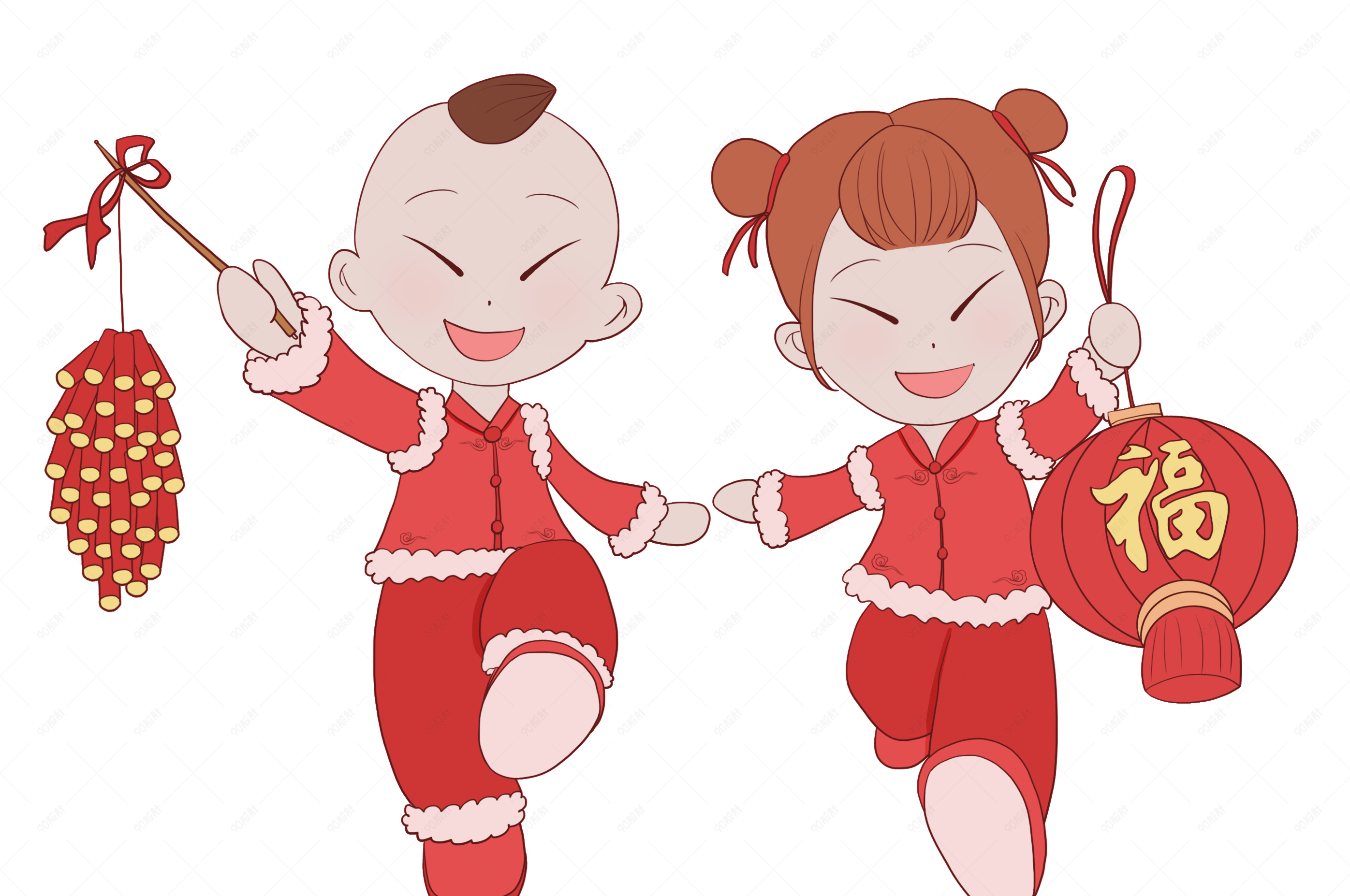 手拿灯笼的福娃插画