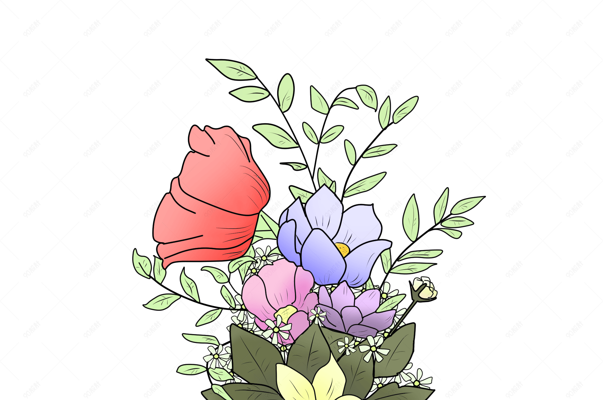 红色的鲜花植物插画