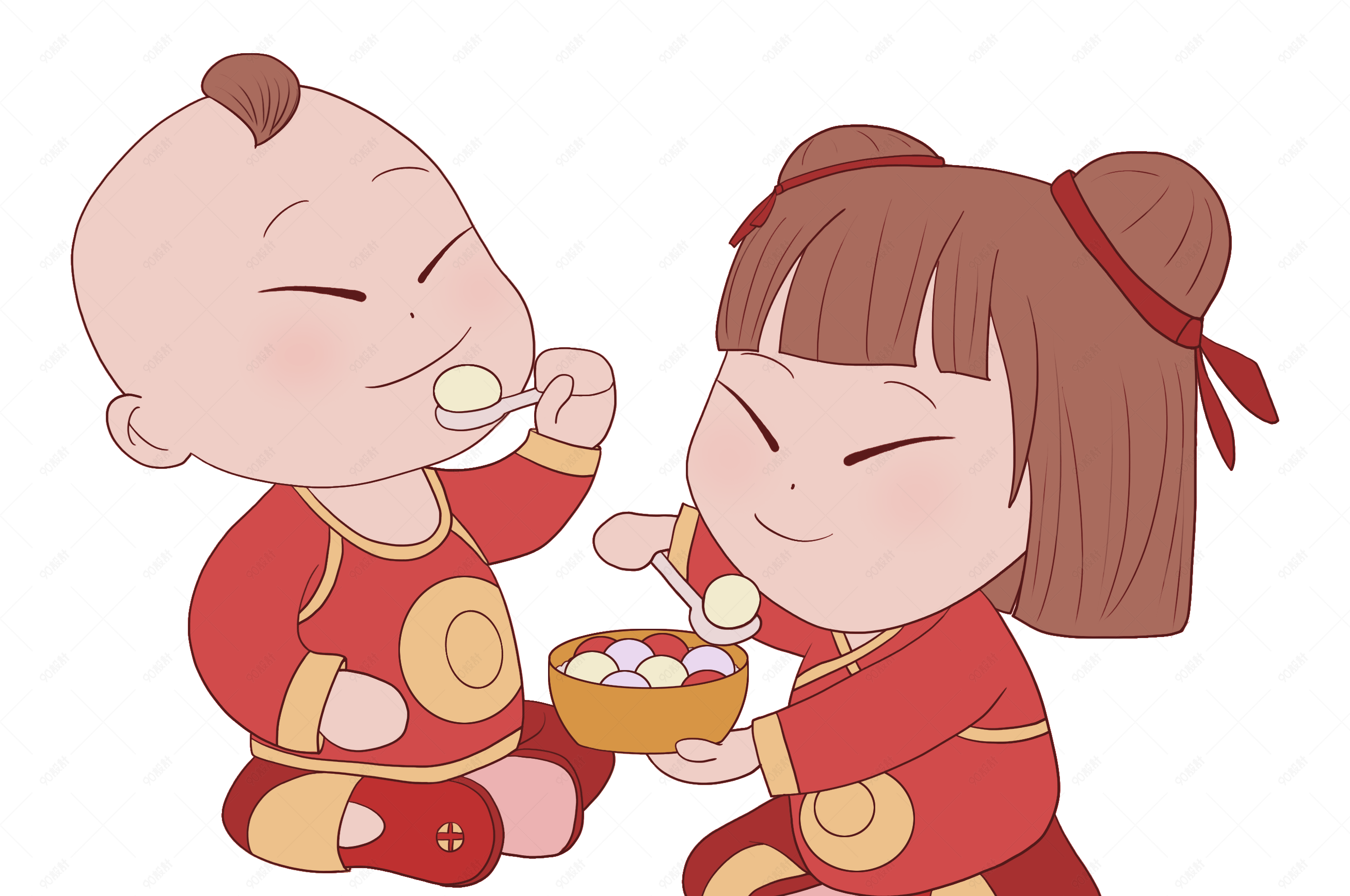 吃汤圆的福娃插画