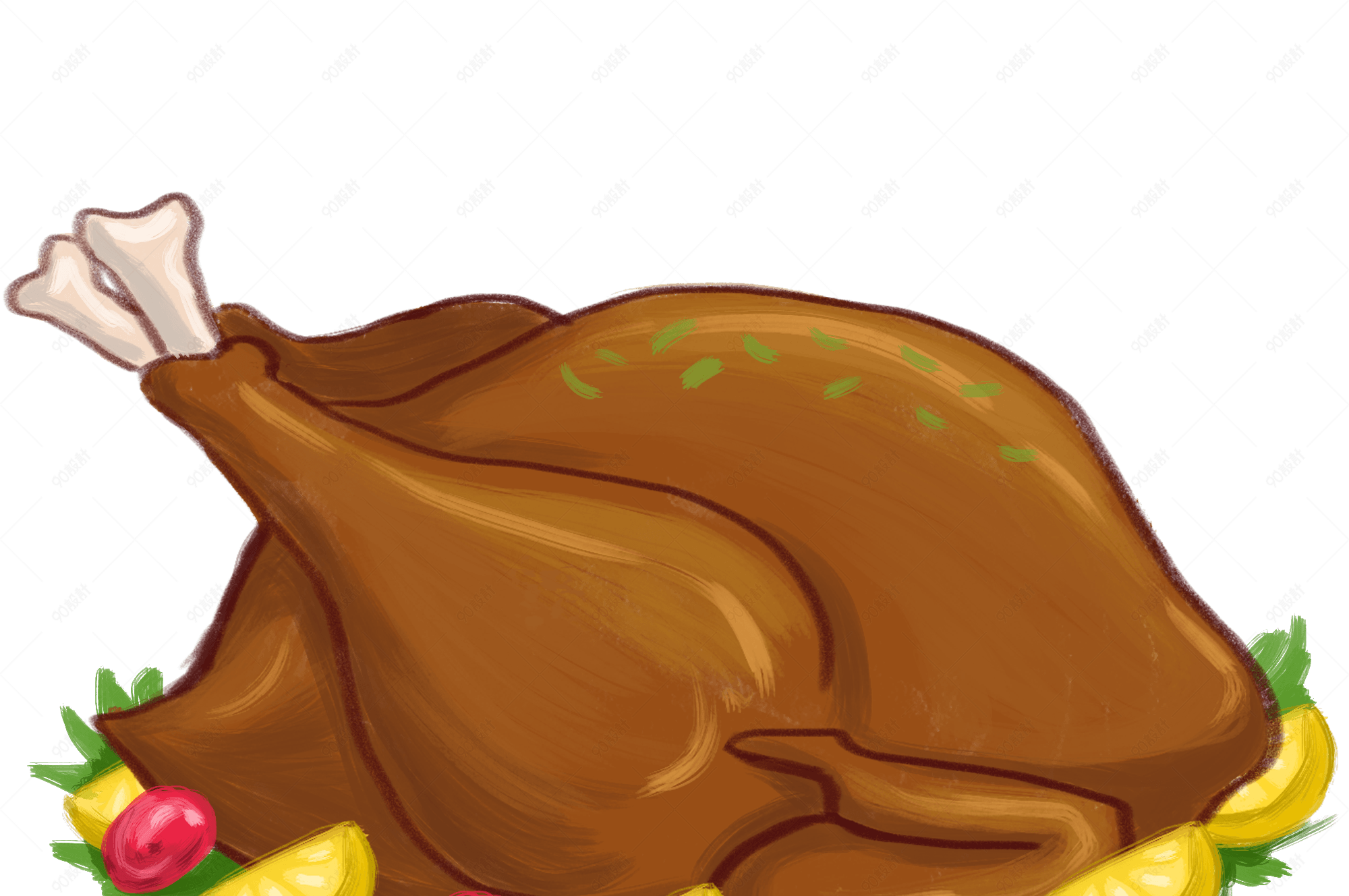 手绘感恩节红烧鸡插画