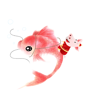 红色的锦鲤和小猪插画