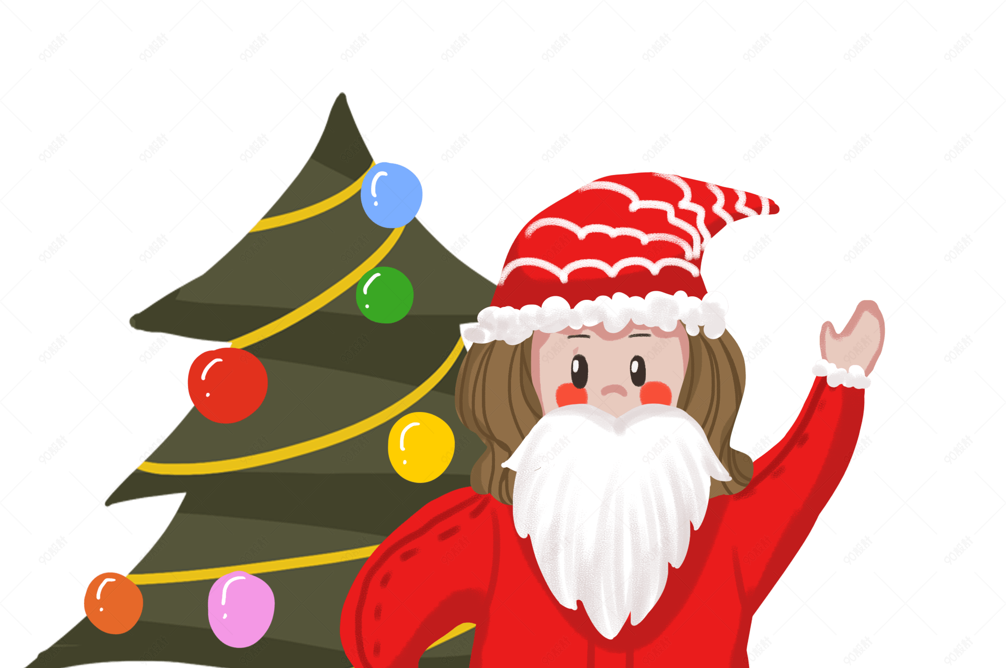 手绘拖着礼物的圣诞老人插画