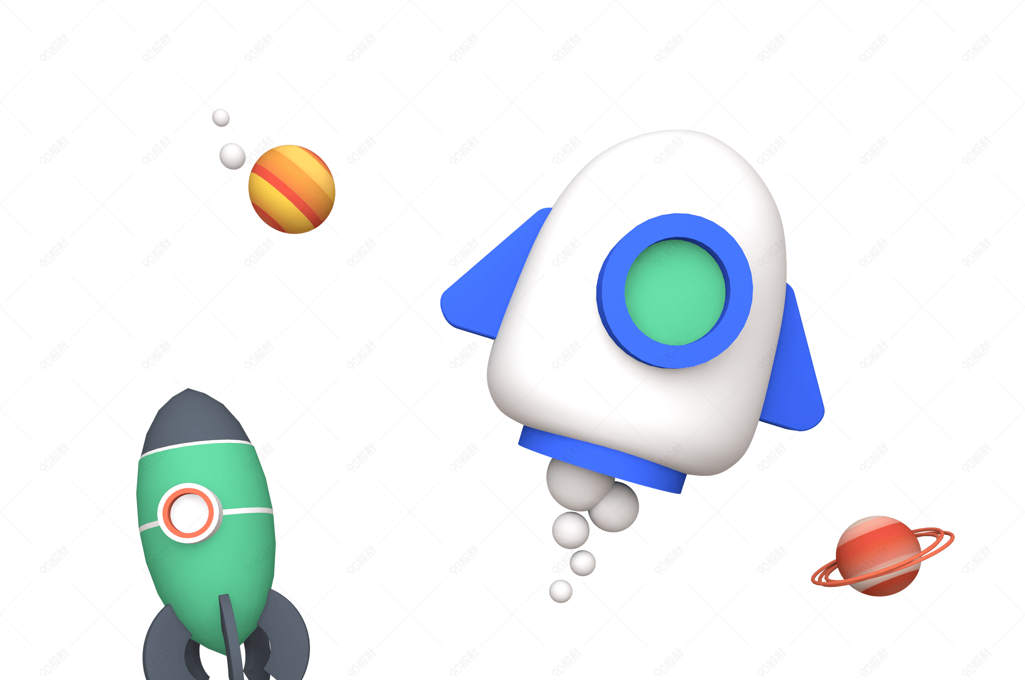 卡通火箭飞船飞碟c4d