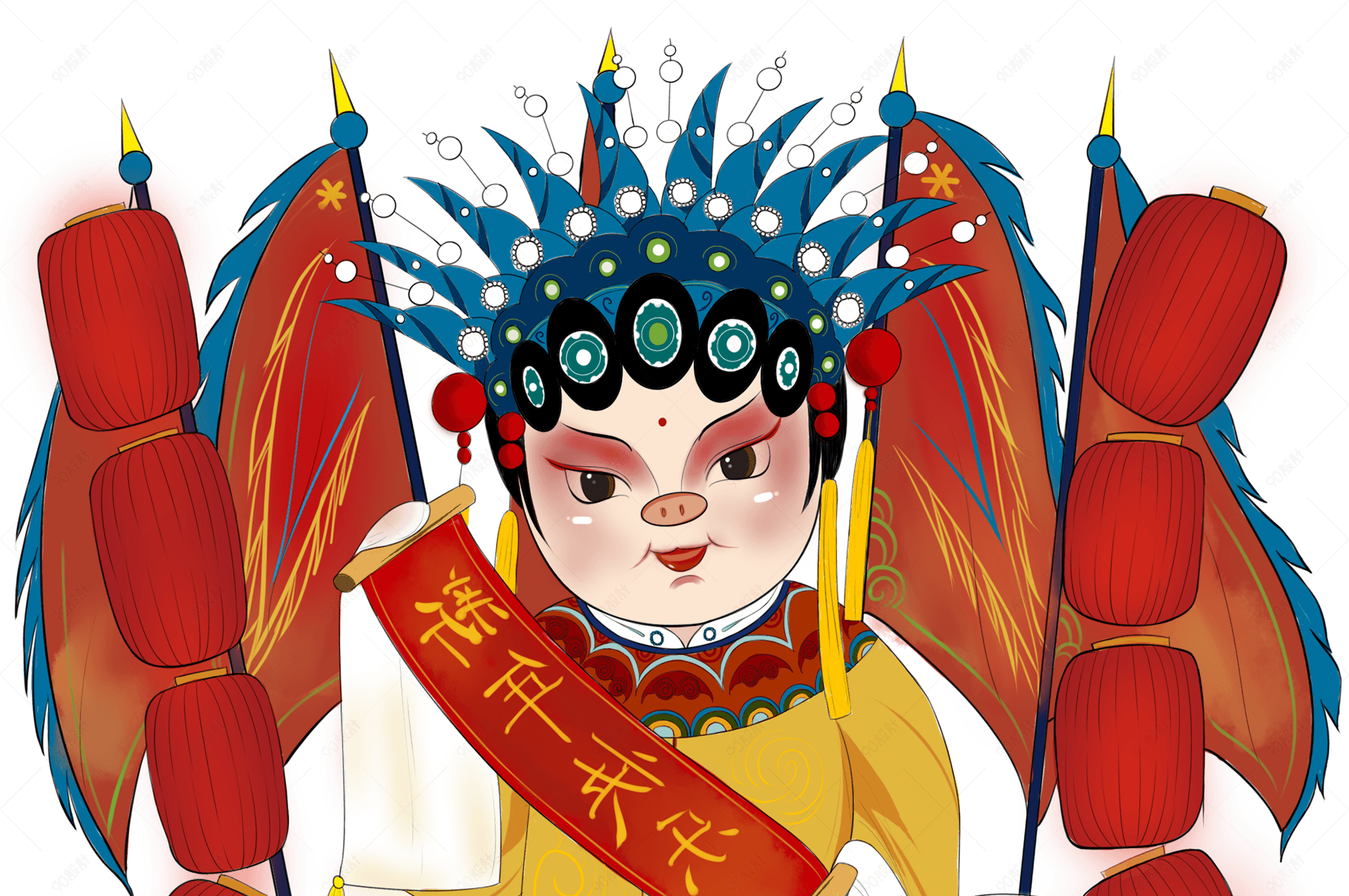 猪年红色喜庆戏曲中国风