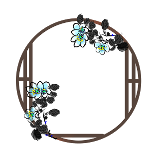 带水墨花的边框插画