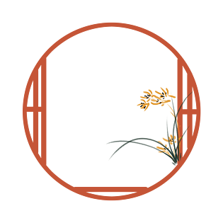 红色带花窗户插画