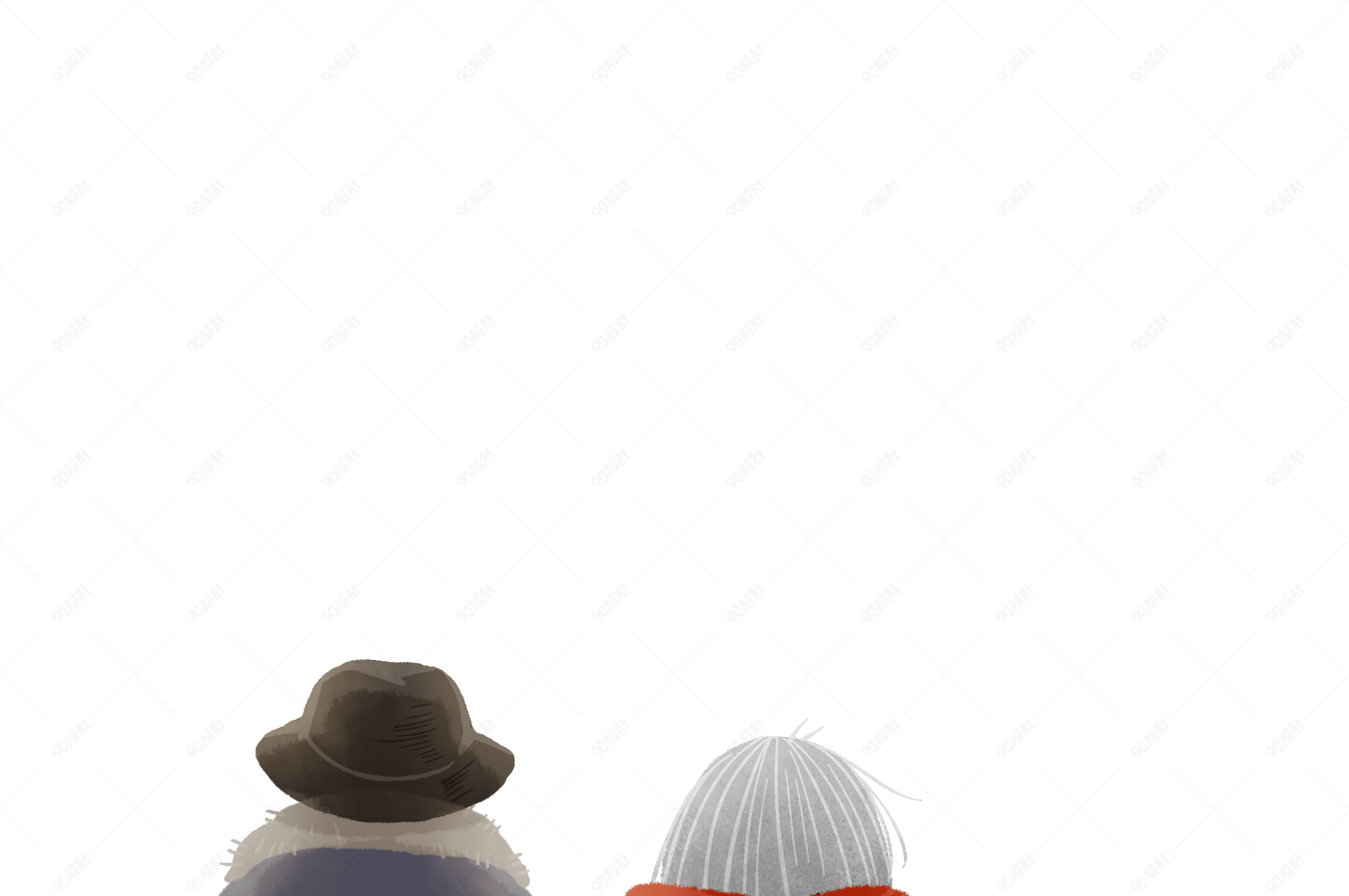 老人狗狗等待背影温暖手绘插画图案