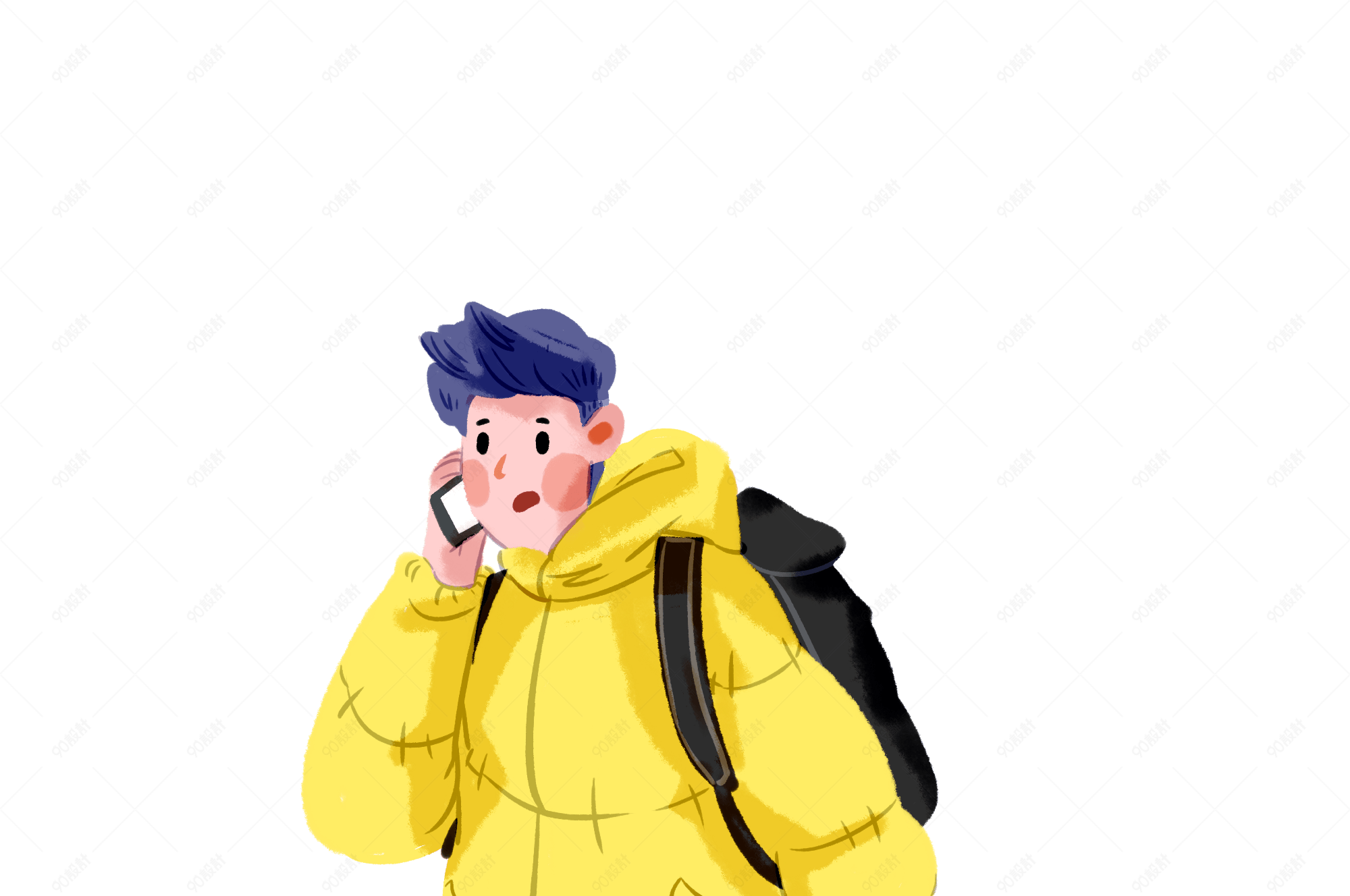 打电话提行李赶路青年免抠手绘插画素材