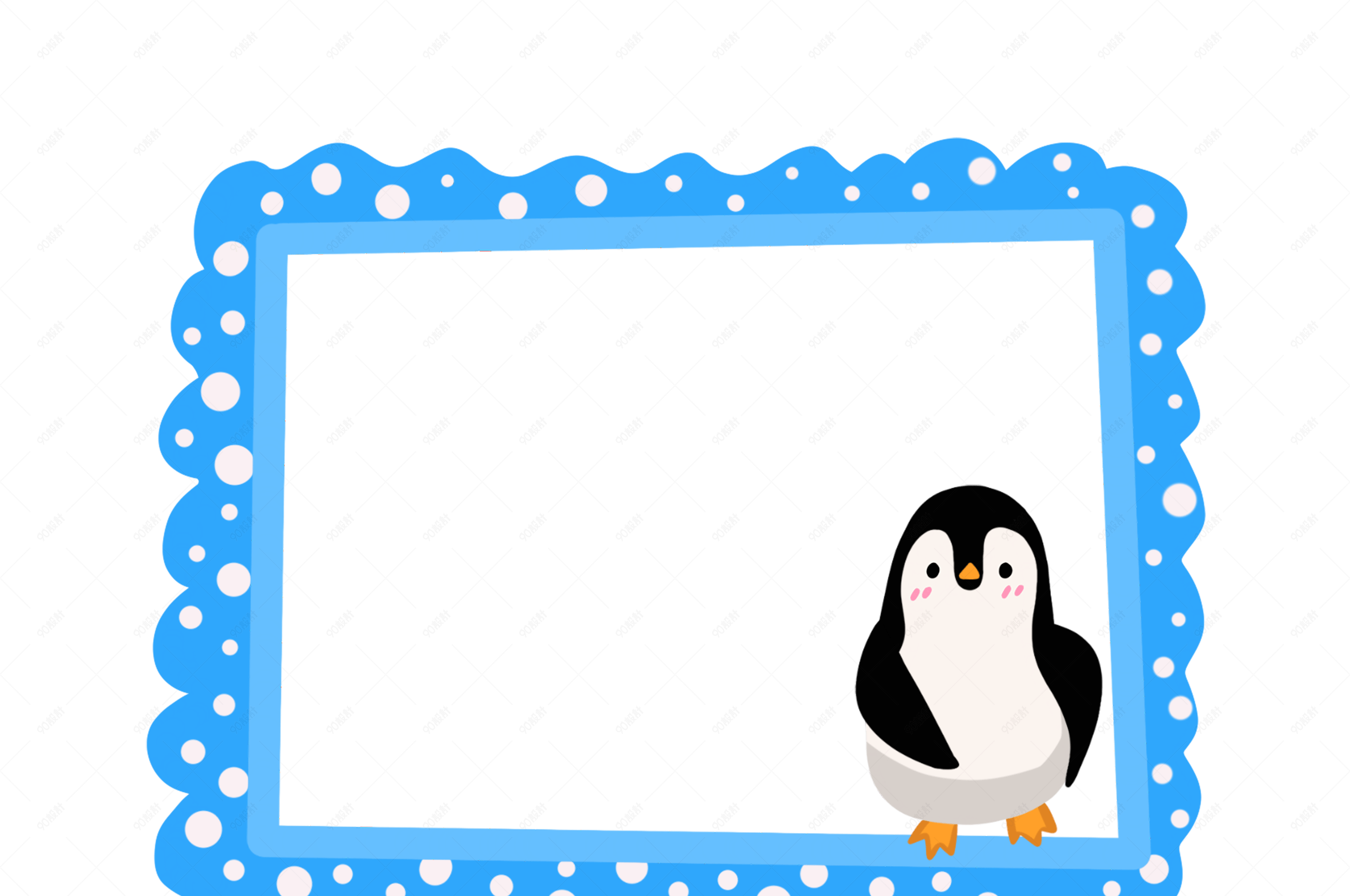 蓝色的企鹅边框插画