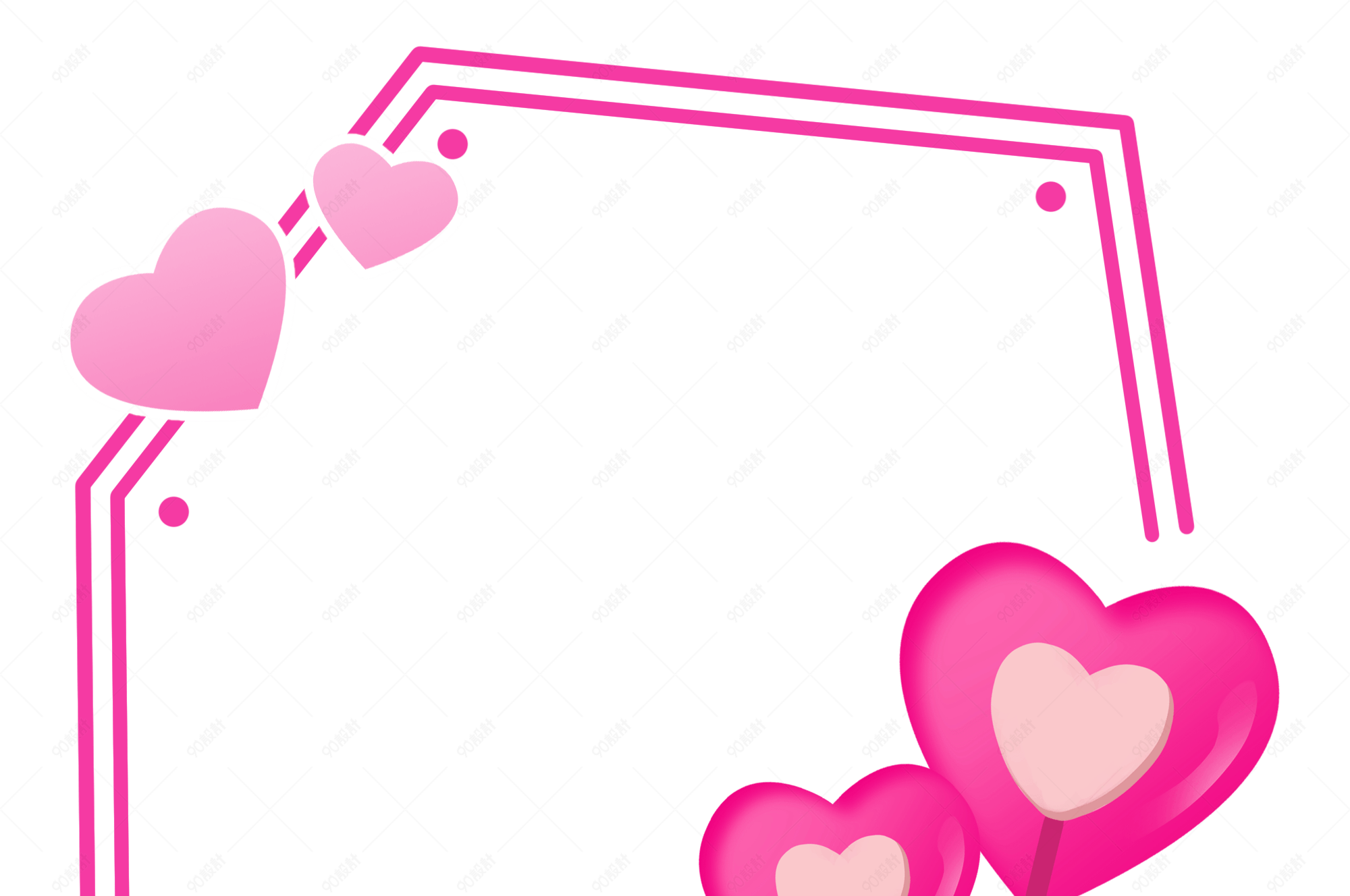 手绘爱情桃心边框【免抠元素png】-90设计网