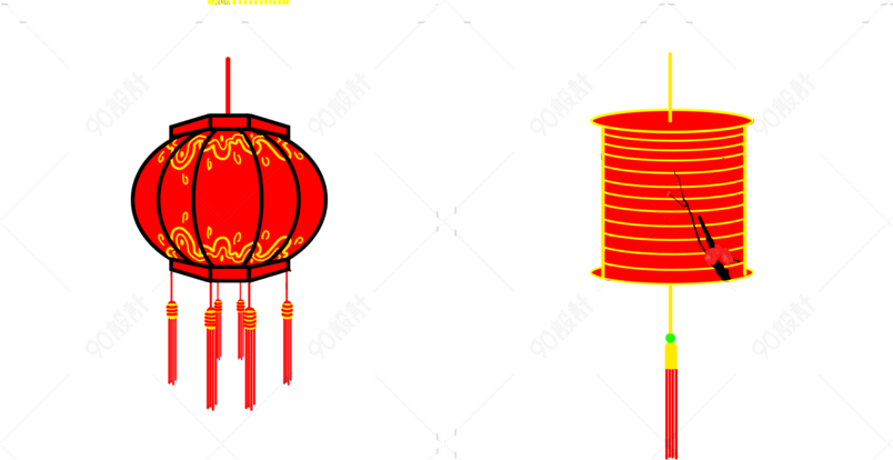 手绘中国风长方形红灯笼图