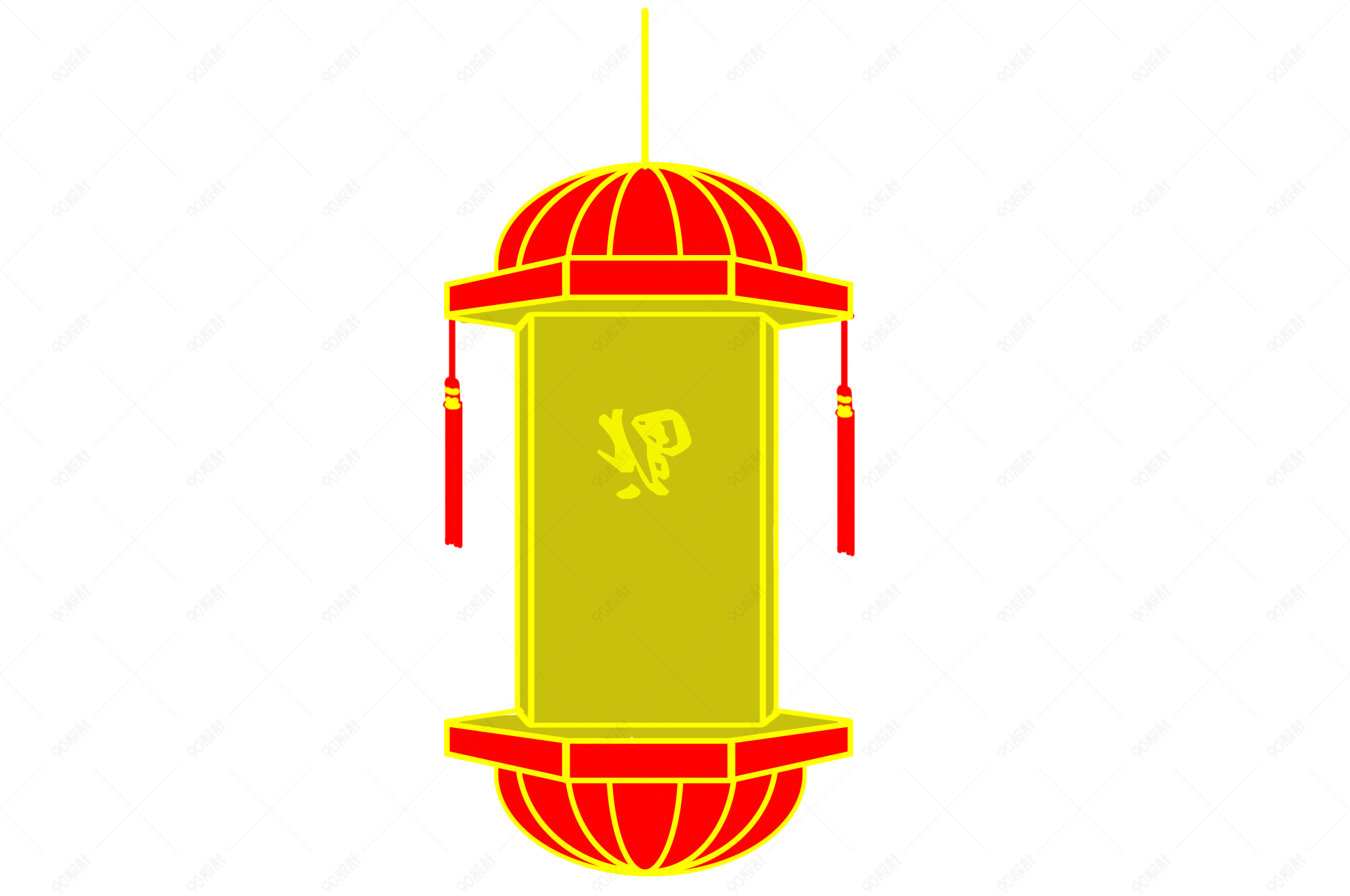 手绘中国风长方形红灯笼图