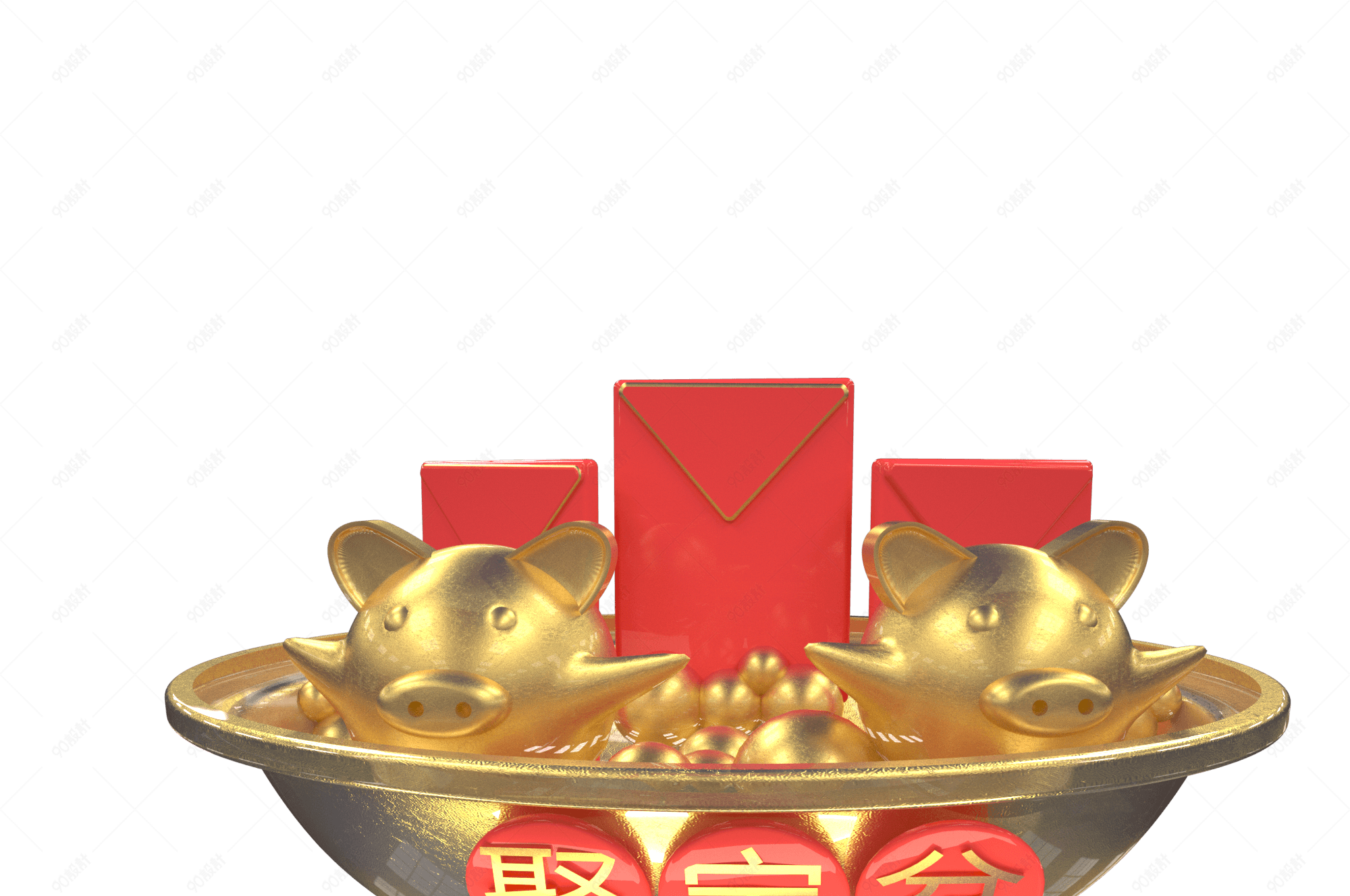 红色金色春节聚宝盆