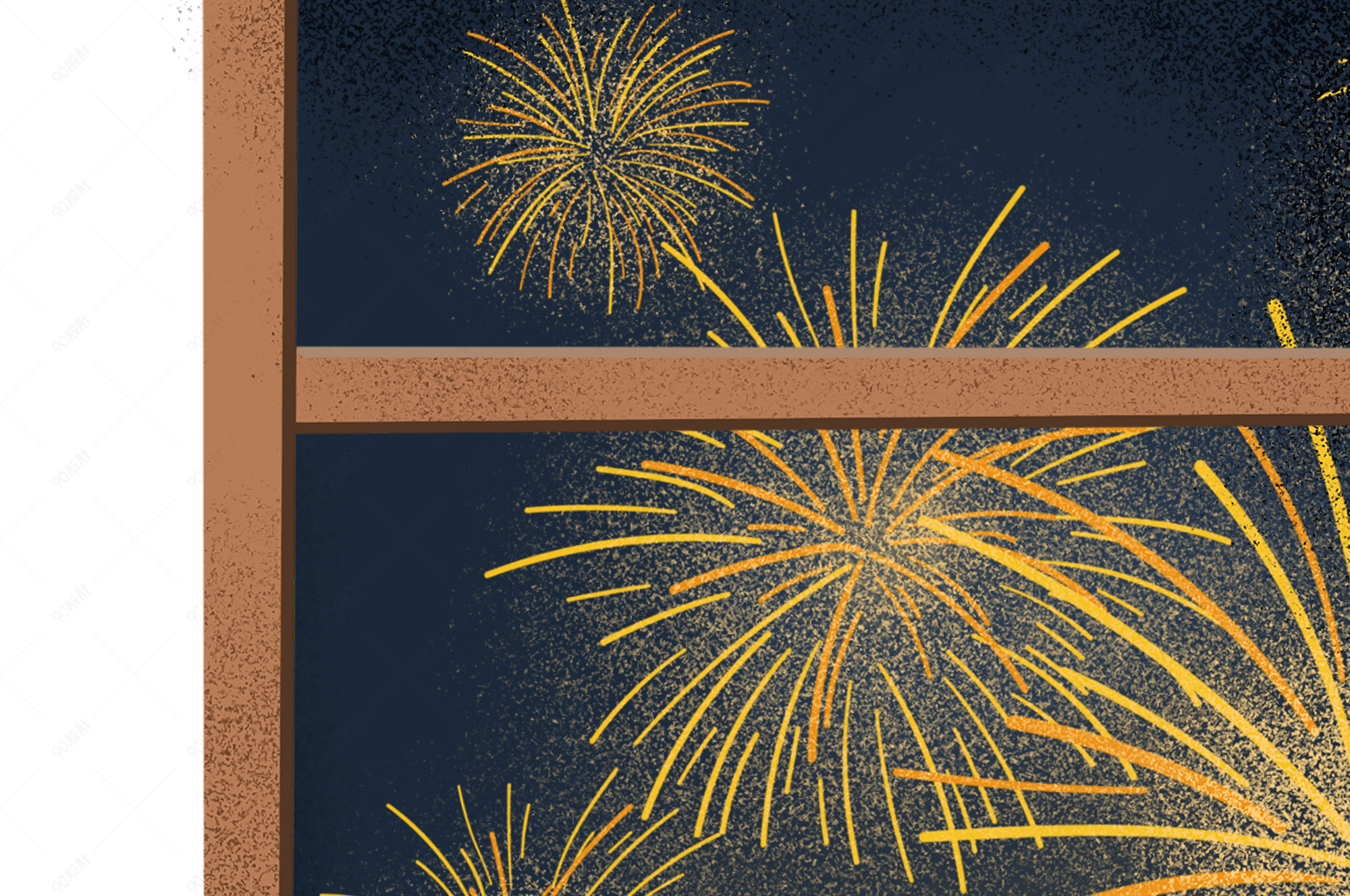 正在绽放烟花的卡通窗户