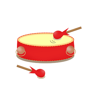 卡通手绘击鼓装饰pngpsd2000*2000手绘卡通2019猪年锣鼓插画pngpsd